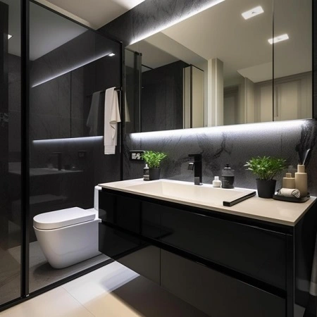 toilet-mirror-cabinet-singapore Toilet mirror cabinet and sink cabinet custom made for HDB flat in Singapore.