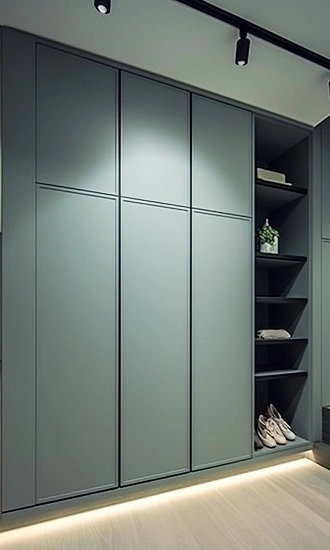 Casement Wardrobe in green color laminate