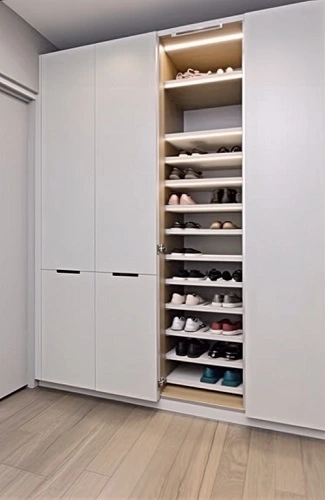 Direct carpentry custom shoe cabinet service in Singapore.